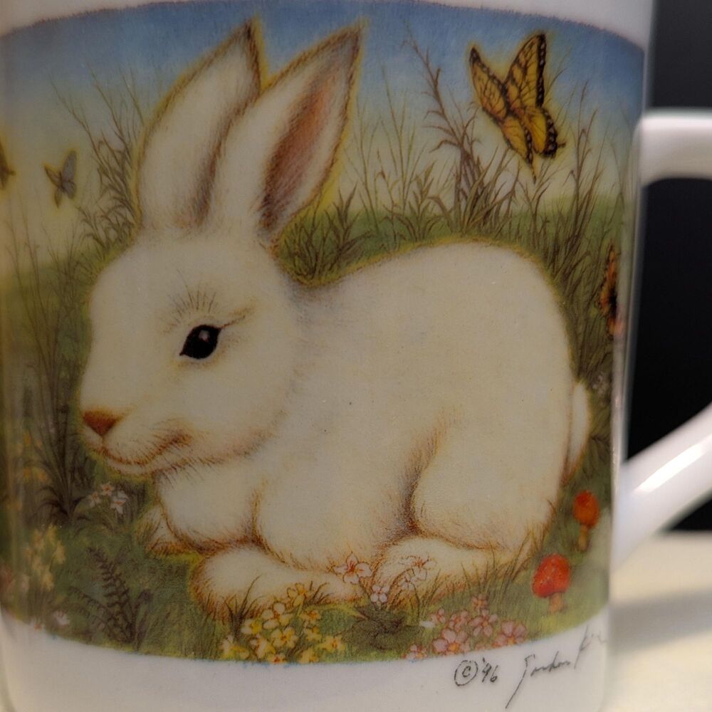 Rare Vintage Pozzani - Brazil 8oz Bunny Mug - Easter Butterfly Rabbit Coffee Cup - Picture 14 of 16